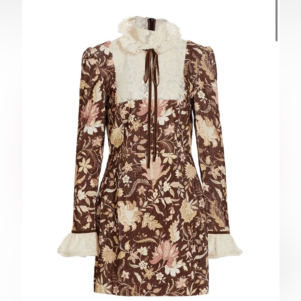 Alemais Lucianna Corduroy and Lace Mini Dress